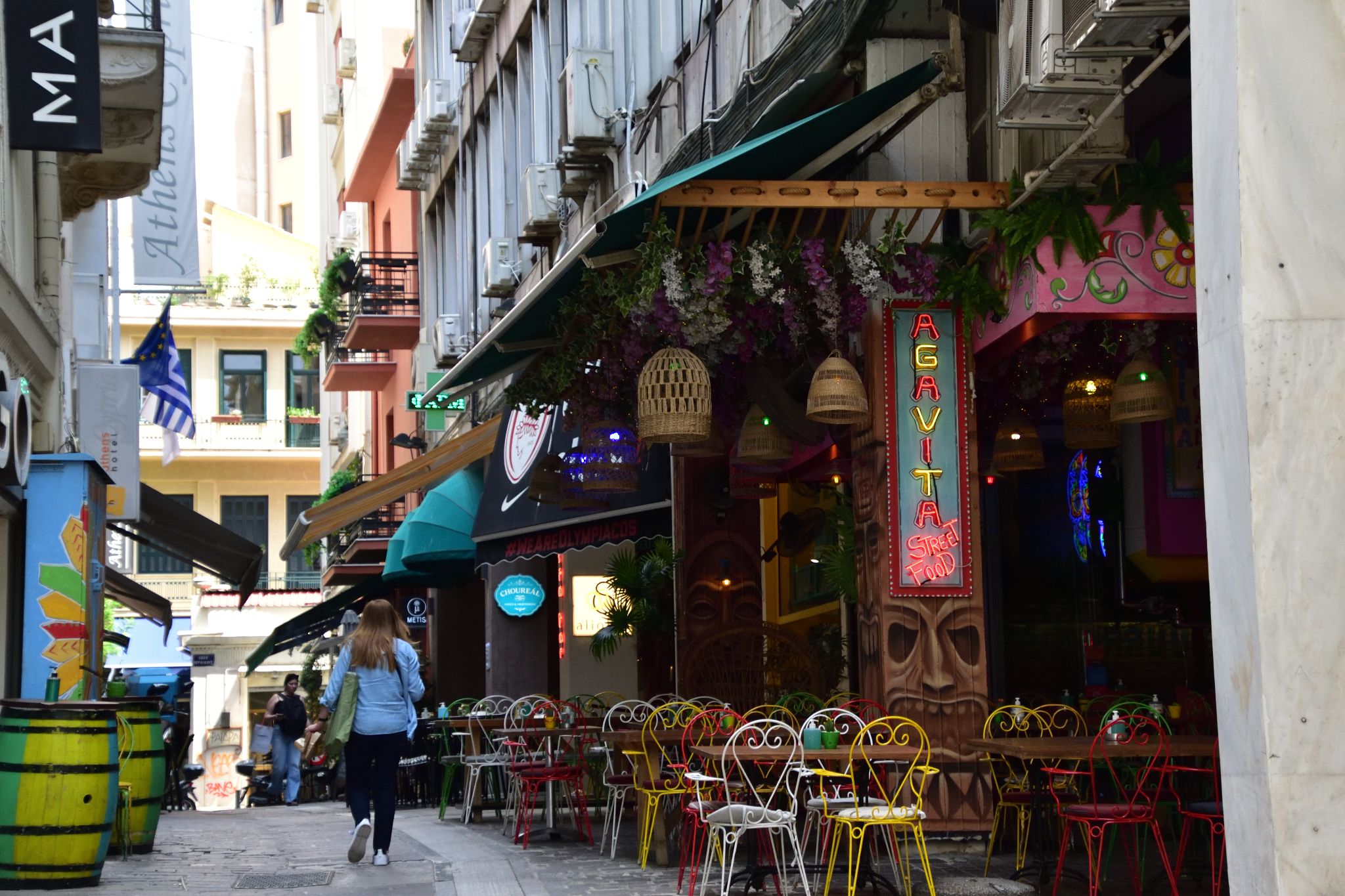 Crowded streets with restaurants